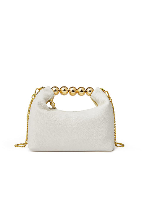 DORIS&JACKY Small Top Handle Clutch Bag Women Designer Goatskin Crossbody Purse With Pearl Handle And Detachable Metal Chain (White) DORIS&JACKY