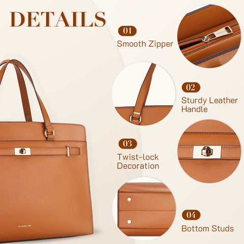 Missnine Laptop Bag for Women 15.6 inch PU Leather Work Tote Bag Large Computer Briefcase Business Office Handbag Missnine