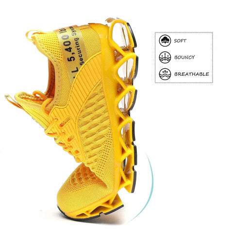 Womens Running Shoes Blade Tennis Walking Fashion Sneakers Breathable Non Slip Gym Sports Work Trainers Yellow Kundork