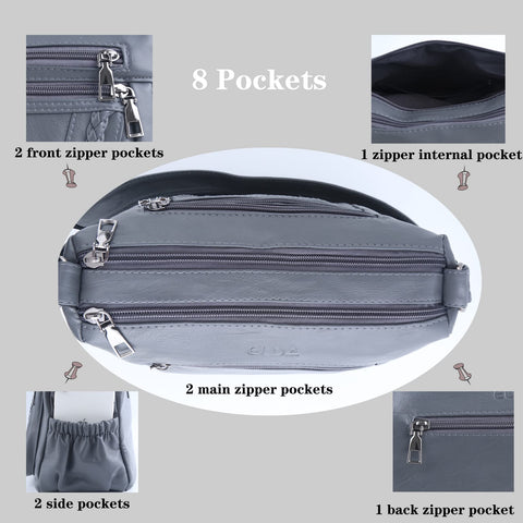 ELDA Crossbody Bags For Women Pocketbooks Soft PU Leather Purses and Handbags Multi Pocket Shoulder Bag ELDA