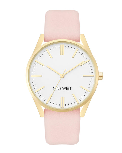 Nine West Women's NW/1994WTPK Gold-Tone and Pastel Pink Strap Watch