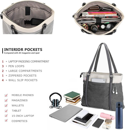 Women's Work Bag with Laptop Compartment Zipper Pockets Teacher Totes Purse BAG WIZARD