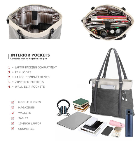Women's Work Bag with Laptop Compartment Zipper Pockets Teacher Totes Purse BAG WIZARD