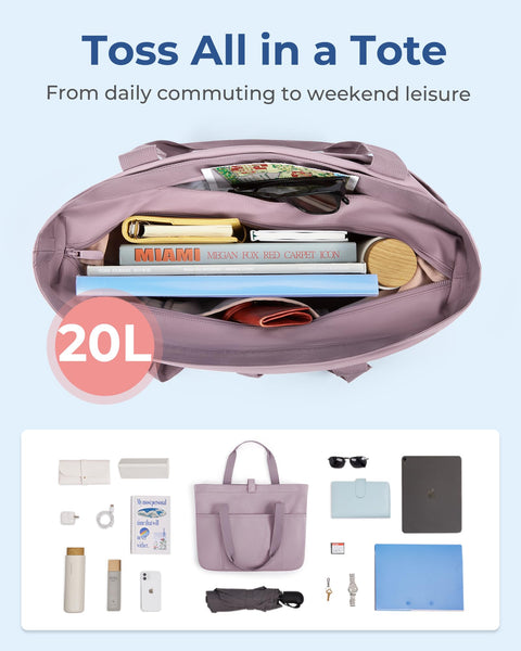 BAGSMART Tote Bag for Women, Foldable Tote Bag With Zipper Large Shoulder Bag Top Handle Handbag for Travel, Work BAGSMART
