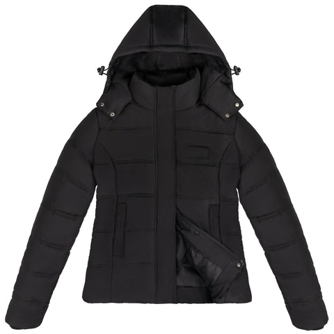 Lylting Women's Winter Down Coats, Black Short Warm Quilted Puffer Winter Jackets for Women Girl with Detachable Hood (US, Alpha, X-Large, Regular, Regular, Balck) Lylting