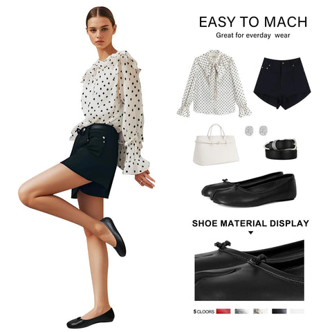 VBDB Black Tabi Ballet Flats Shoes for Women Rounde Toe Wide Width Split Toe Low Heel Comfortable Flats Shoes Size 8