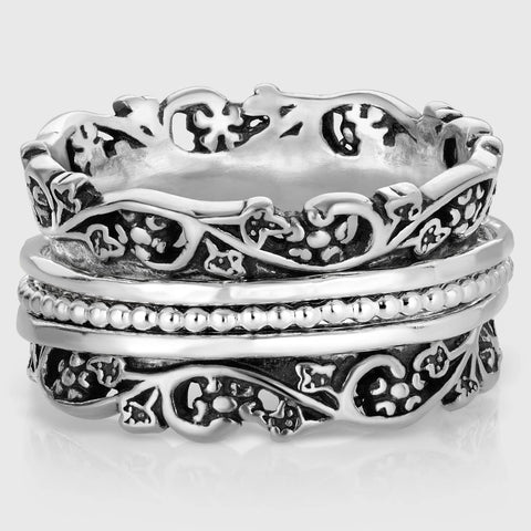 Paz Creations 925 Sterling Silver Spinner Ring/Fidget Ring/Anxiety Ring - 925 Sterling Silver Rings for Women, Stylish Boho Ring (Sterling Silver, Size 9) PZ