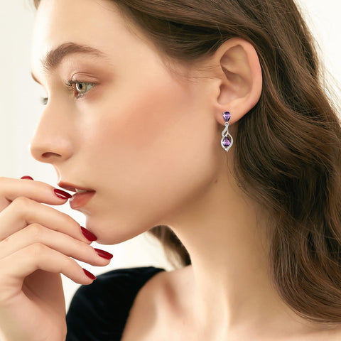FANCIME Gift for Women February Birthstone Earrings for Her Teardrop Amethyst Earrings S925 Sterling Silver infinity Love Birthday Gifts for Mom Women