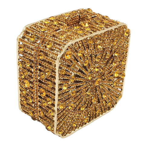 Boutique De FGG Women Metal Box Crystal Clutch Purse Evening Bag Wedding Bridal Rhinestone Handbags Party Clutch Bag,Mini,Bronze Boutique De FGG