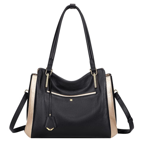 Over Earth Genuine Leather Shoulder Tote Bag for Women Soft Hobo Womens Purses and Handbags(O191E Black/Gold) Over Earth