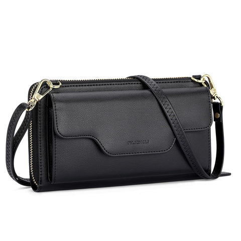 nuoku Small Crossbody Shoulder Bag for Women, Wristlet Phone Wallet with Credit Card Holder,Clutch Purse (Black) nuoku