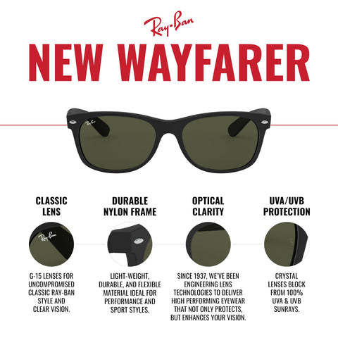 Ray-Ban Womens Rb2132 New Wayfarer Sunglasses, Striped Grey Havana/Dark Grey, 55 Mm US