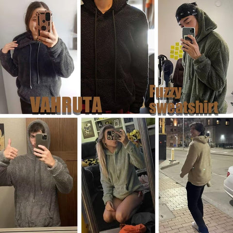 VahRuta Men's Fashion Hoodies Sweatshirt Sherpa Long Sleeve Fuzzy Jacket Fur Soft Fluffy Pullover Hood Pockets Beige XXL