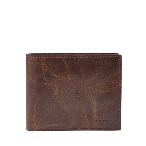 Fossil Men's Derrick Leather RFID-Blocking Bifold with Coin Pocket Wallet, Dark Brown, (Model: ML3687201) Fossil