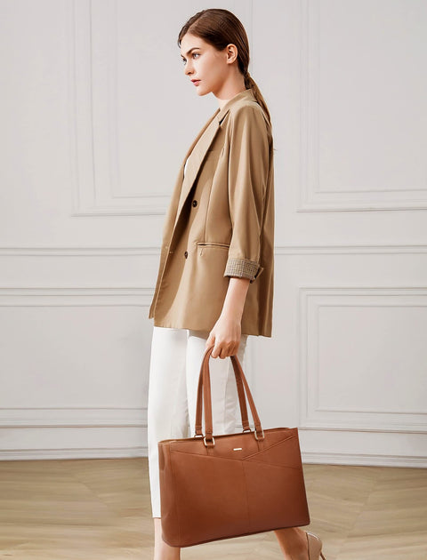 Laptop Tote Bag for Women 15.6 Inch Waterproof Leather Computer Bags Women Business Office Work Bag Briefcase Brown LOVEVOOK