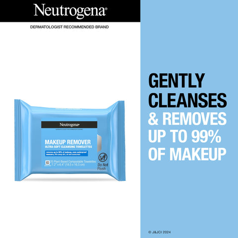 Neutrogena Makeup Remover Wipes, Daily Facial Cleanser Towelettes, Gently Cleanse and Remove Oil & Makeup, Alcohol-Free Makeup Wipes, 2 x 25 ct Neutrogena