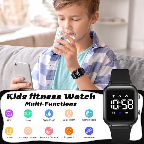 L LAVAREDO Waterproof Kids Digital Watches for Boys Girls,Sport Watch with Pedometer Stopwatch Vibration Alarm for Ages 5-13,No App Fitness Tracker Watch for Kids Teens Birthday