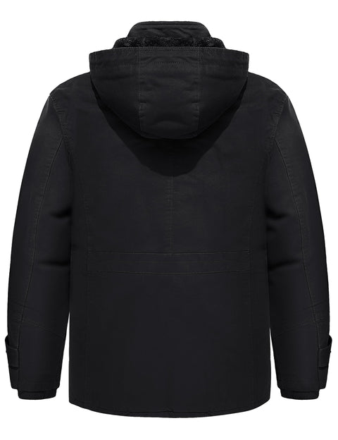 TACVASEN Mens Winter Jacket Fleece Warm Jackets Winter Coats for Men Military Work Coat with Hooded Black L