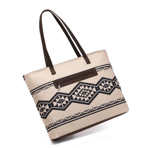 Wrangler Tote Purse Bag Aztec Canvas Shoulder Bags Native American Western Handbags for Women Genuine Leather Strap Hobo Bag WG53-8112TN Montana West