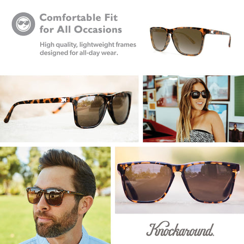 Knockaround Fast Lanes Polarized Sunglasses for Men & Women - Impact Resistant Lenses & Full UV400 Protection, Glossy Tortoise Shell Frames/Brown Lenses