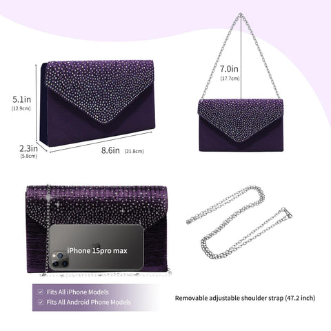 Women Evening Clutch Handbags Formal Envelope Bag Purses for Wedding Party Cocktail Prom Crossbody Shoulder Bag, Purple JAMBHALA