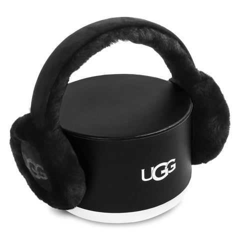 UGG Women's Water Resistant Sheepskin Earmuffs with Embroidered Logo, Black, One Size UGG