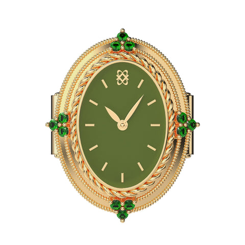 PASCAL Women's Diamond Watch Ring with Two-Hand Analog Display and Stainless Steel Expansion Band (Green) PASCAL