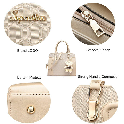 Soperwillton Women's Fashion Handbags Tote Bags Shoulder Bag Top Handle Satchel Purse Set 4pcs Soperwillton