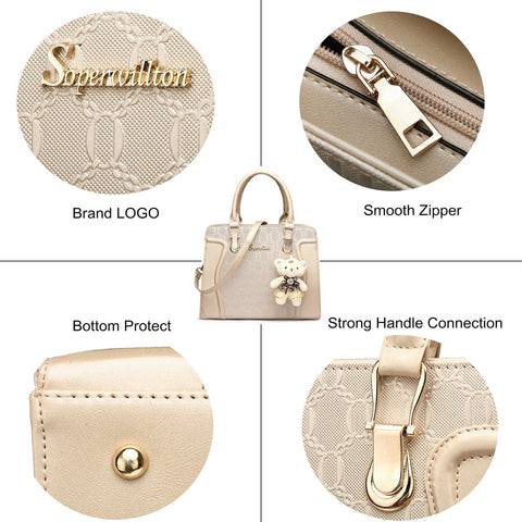 Soperwillton Women's Fashion Handbags Tote Bags Shoulder Bag Top Handle Satchel Purse Set 4pcs Soperwillton