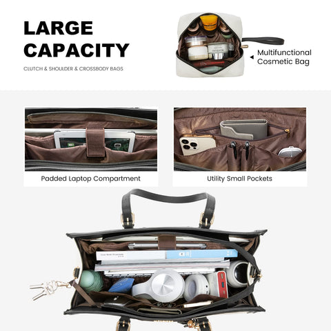 LOVEVOOK Canvas Laptop Bag for Women 15.6 inch Lightweight Laptop Tote Bag, Large Capacity Computer bag with Clutch Purse for Business, Work, Office, Travel, School,Casual LOVEVOOK