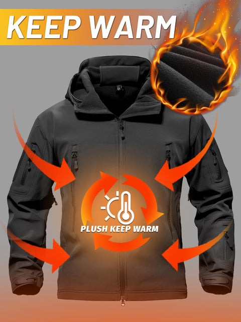 TACVASEN Men's Military Fleece Liner Hooded Jackets Winter Warm Fleece Hood Softshell Tactical Waterproof Snowboard Jacket Black L