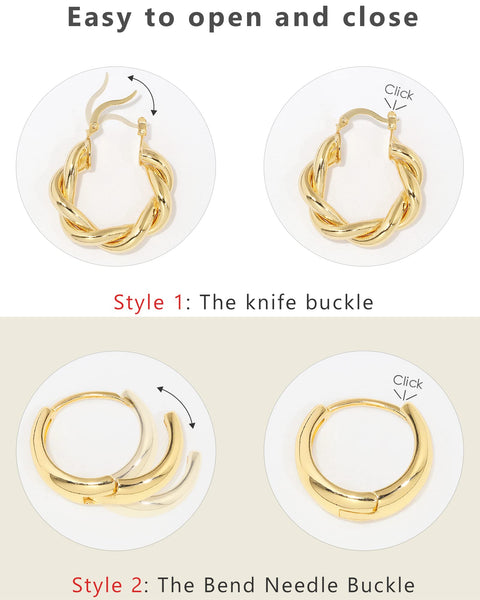 Adoyi Gold Hoop Earrings Set for Women Girls Trendy 14K Plated Gold Hoops Small Chunky Earrings Twisted Huggie Ear ring Pack Lightweight 9 Pairs Jewelry Set for Valentines Mother's Day Birthday Gifts