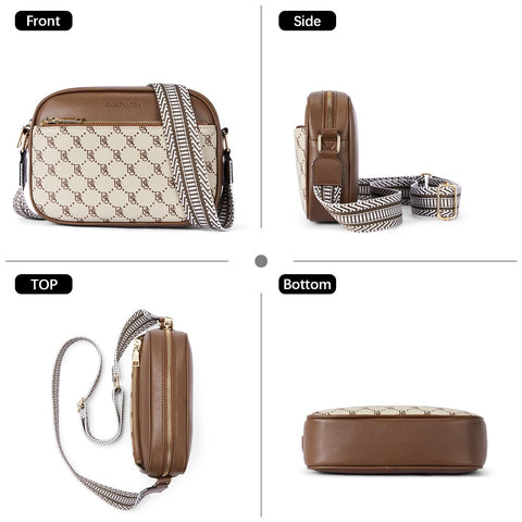 BOSTANTEN Quilted Crossbody Bags for Women Vegan Leather Purses Small Shoulder Handbags with Wide Strap Coffee with Beige BOSTANTEN
