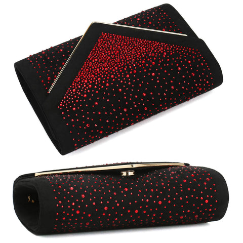 CHARMING TAILOR Envelope Purse Formal Faux Suede Clutch Rhinestone Evening Bag for Women Party Handbag (Black/red) CHARMING TAILOR