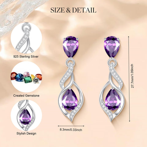 FANCIME Gift for Women February Birthstone Earrings for Her Teardrop Amethyst Earrings S925 Sterling Silver infinity Love Birthday Gifts for Mom Women