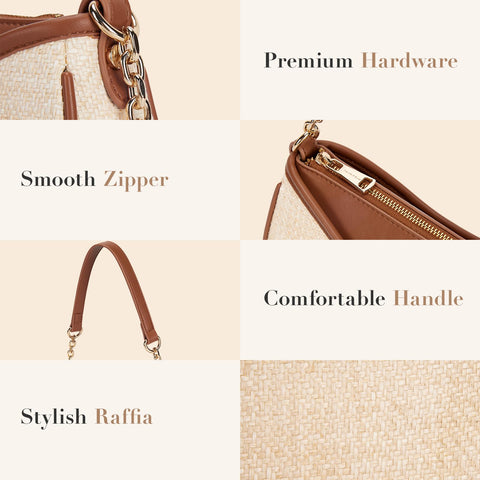 Missnine Shoulder Bag for Women Small Purse Trendy Clutch Hobo Bag Vegan Leather Mini Handbag with Zipper Closure, Brown & Beige