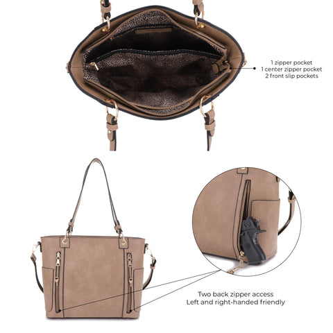 JESSIE & JAMES | Austin Whipstitching Concealed Carry Tote Bag with Lock and Key, TTop Handle CCW Purse Taupe JESSIE & JAMES
