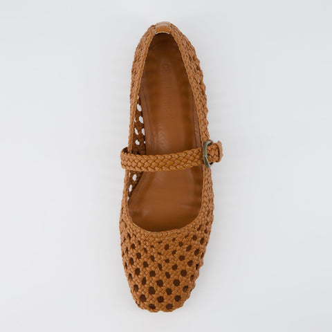 CUSHIONAIRE Weston Women’s Hand Woven Dressy Ballet Flats – Faux Leather Mary Jane with Adjustable Strap & Memory Foam, COGNAC 7