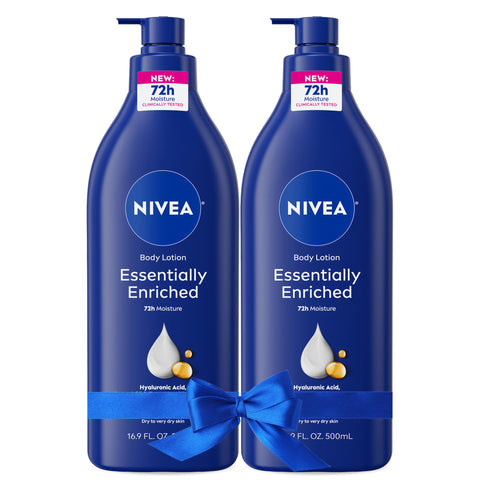 NIVEA Essentially Enriched Body Lotion for Very Dry Skin with Hyaluronic Acid, Almond Oil and Deep Nourishing Serum, 72-Hour Body Moisturizer, 16.9 Fl Oz Pump Bottle, Pack of 2