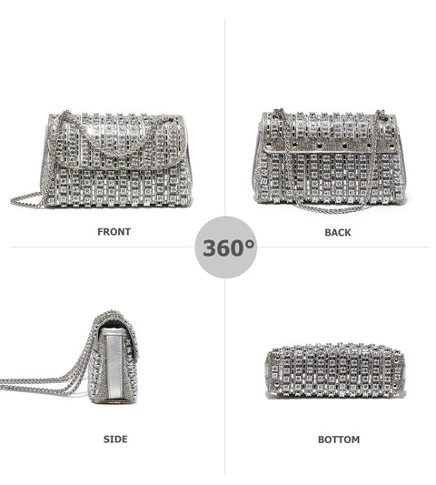Sweetovo Rhinestones Clutch Purses for Women Chain Shoulder Bags Sparkly Evening Bags Handbags for Cocktail Prom Party Wedding(Silver) Sweetovo