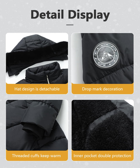 MOERDENG Women's Winter Windproof Warm Down Coats Waterproof Thicken Hooded fashions Puffer Jacket Black 01-L MOERDENG