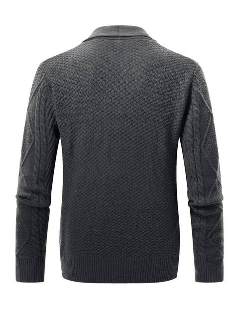 JMIERR Cardigan Sweaters for Men Fall Casual Long Sleeve Shawl Collar Button-Down Wool Blend Cable Christmas Knit Essentials Sweater with Pockets,L,Dark Grey