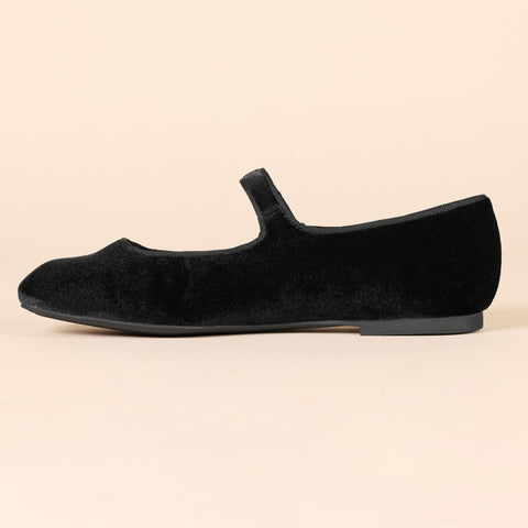 Amazon Essentials Women's Mary Jane Ballet Flat, Black Velvet, 8