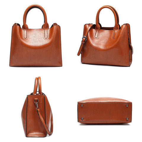 ZOSIVEB Women Fashion Tote Handbags Lightweight PU Leather Satchel Shoulder Bags Retro Oil Wax Handle Purse (Coffee) ZOSIVEB