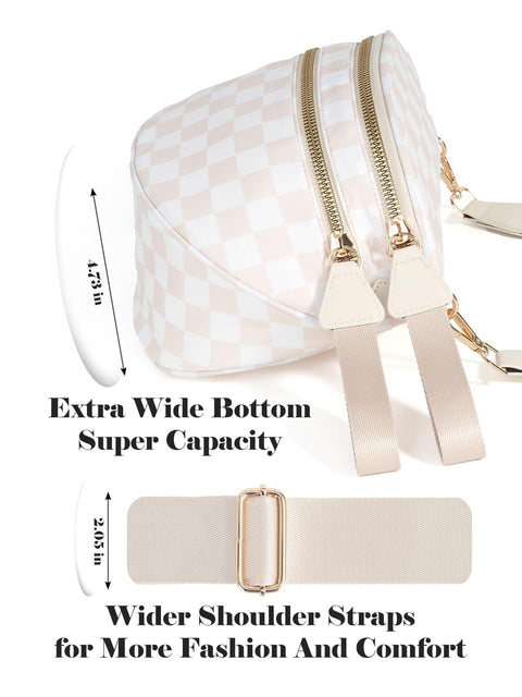 Black and White Checkered Crossbody Bum Bag for Women,Spacious Checkered Purse Fanny Packs Belt Bag Sling Bag with Shoulder Strap (Beige Checkered)