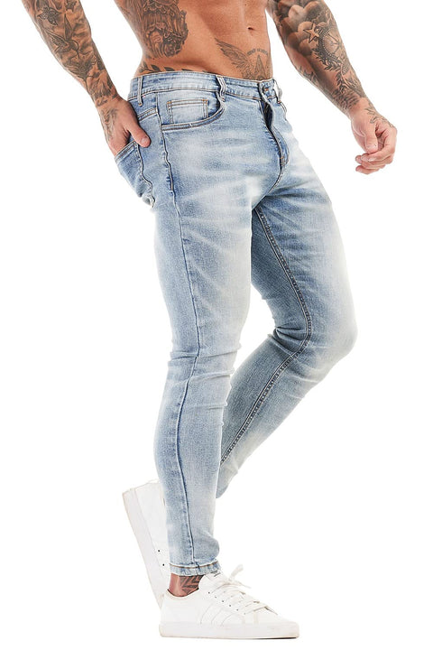 GINGTTO Mens Skinny Jeans Stretch Flex Waist Cotton Denim Pants (Light Blue Retro,32)