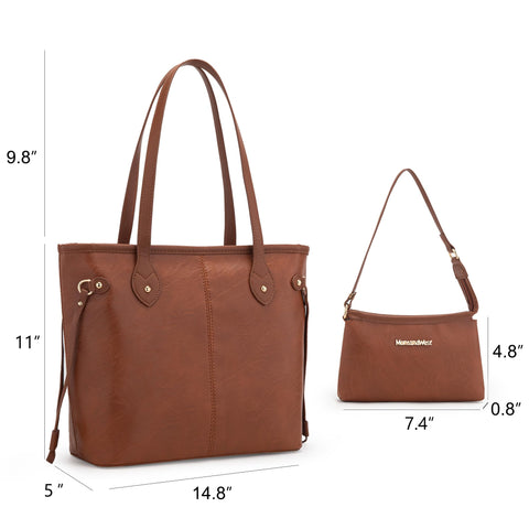 Montana West Tote Bag for Women Brown Ladies Designer Purses and Handbags Top Handle Shoulder Satchel Hobo Bag with Coin Purse, 2PCS Set MWC2-087BR Montana West