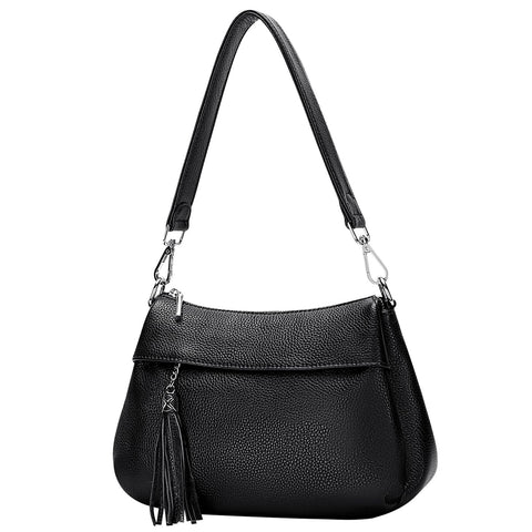 Over Earth Genuine Leather Handbags for Women Crossbody Purse Ladies Small Hobo Shoulder Bag(O111-2E Black) Over Earth