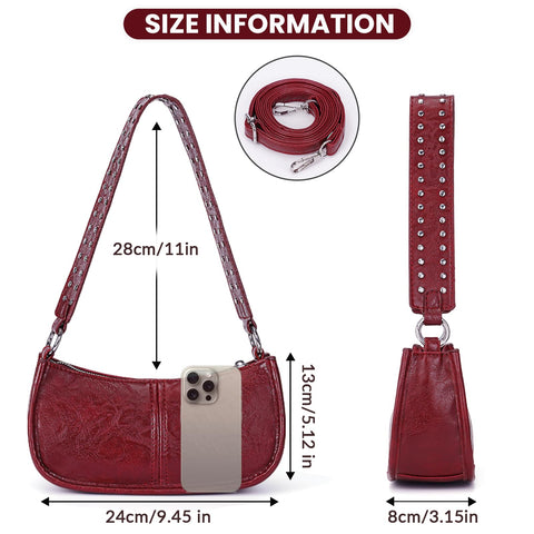 GETERUUV Shoulder Bags for Women Y2k Purse and Handbags Retro Studded Crossbody Bag Small Shoulder Purse Leather Hobo Handbag