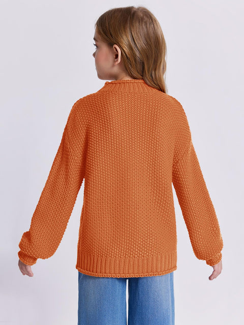 Imily Bela Girls Turtleneck Sweaters Kids Batwing Sleeve Knit Clothes Chunky Pullover Jumper A-Orange